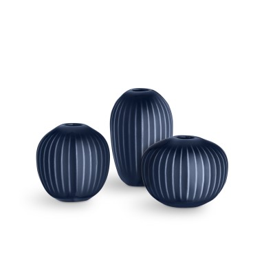 Kähler Design - Tischvasen Set Keramik indigo | 3x Blumen Miniaturvasen Hammershøi