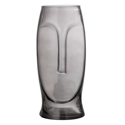 Graue Vase mit Gesicht in femininer Form