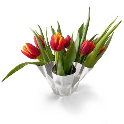 Teelicht und Vase MARGEAUX aus Edelstahl - mit Tulpen gefüllt