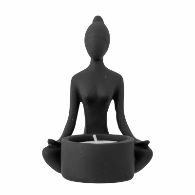 schwarzer Teelichthalter in Yogaposition - Vorderansicht